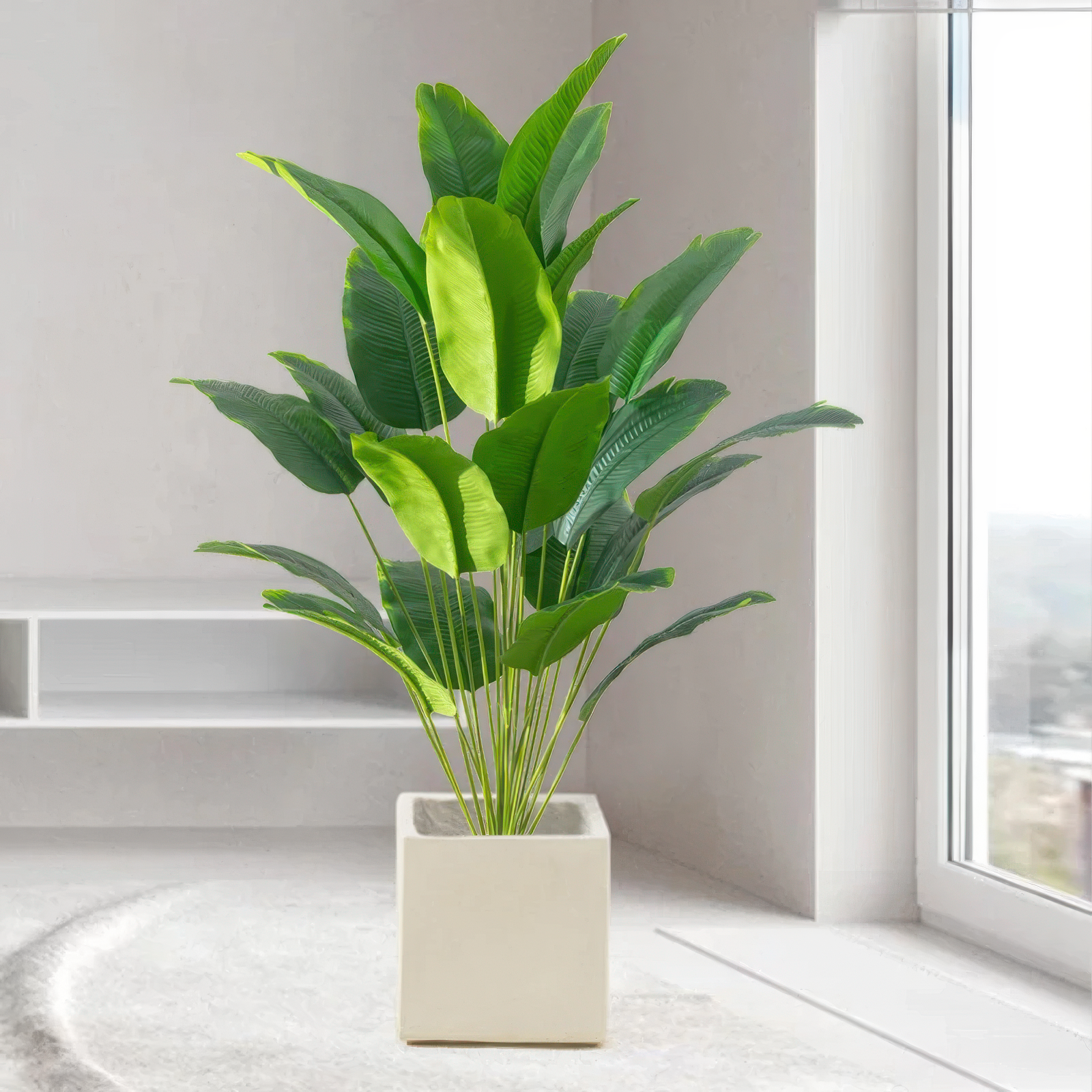 Artificial Tropical Banana Plant - Real Touch Fake Palm Tree Leaves for Home, Office & Party Decor (Pot Not Included)
