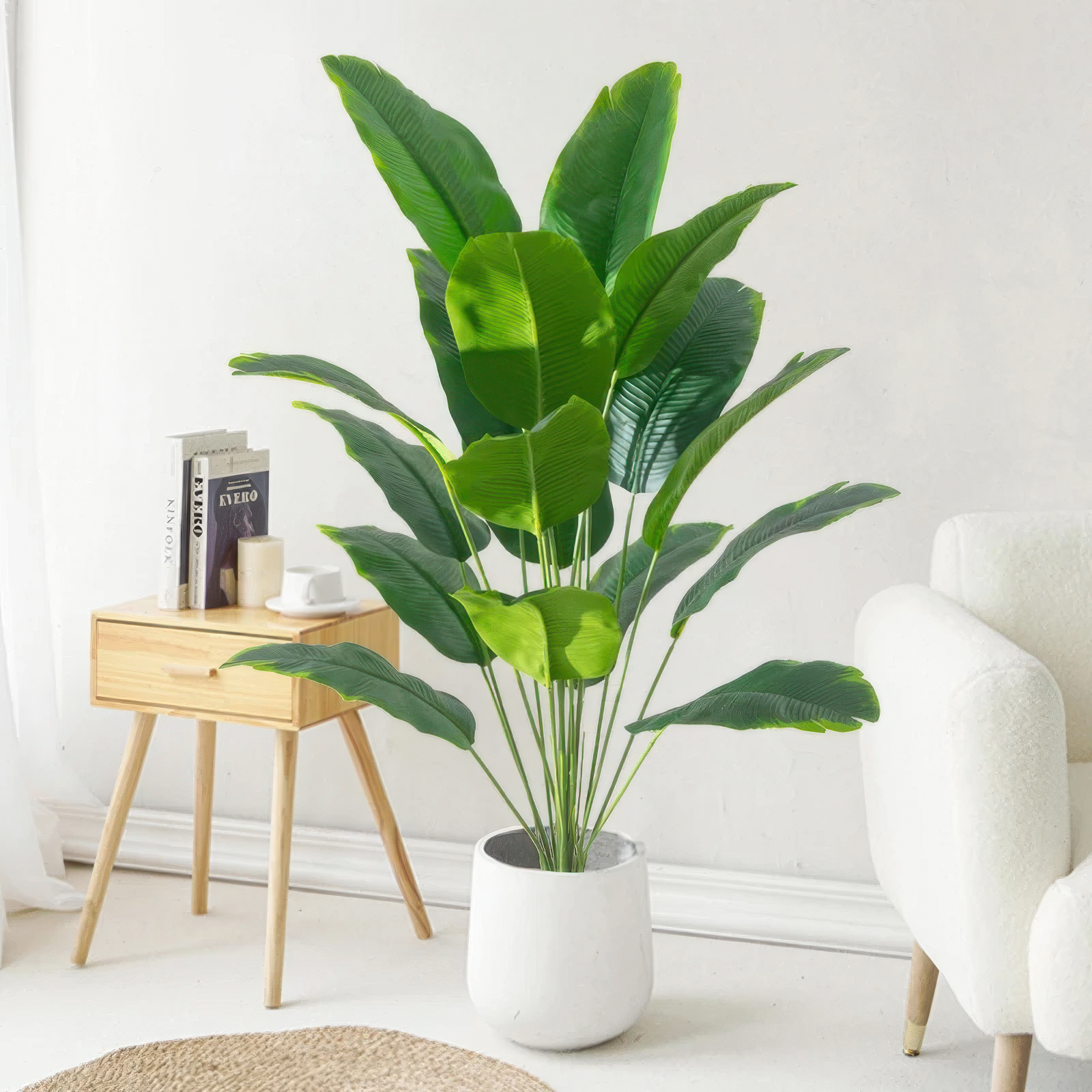 Artificial Tropical Banana Plant - Real Touch Fake Palm Tree Leaves for Home, Office & Party Decor (Pot Not Included)