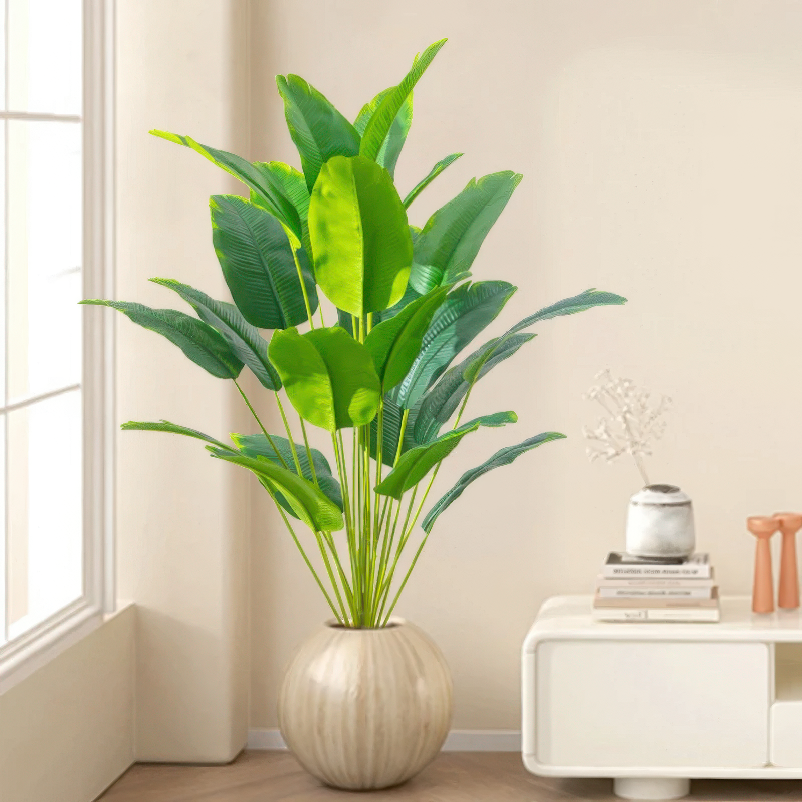 Artificial Tropical Banana Plant - Real Touch Fake Palm Tree Leaves for Home, Office & Party Decor (Pot Not Included)