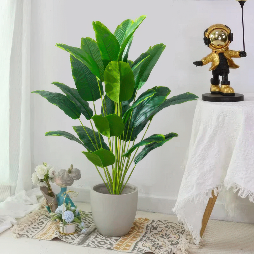 Artificial Tropical Banana Plant - Real Touch Fake Palm Tree Leaves for Home, Office & Party Decor (Pot Not Included)
